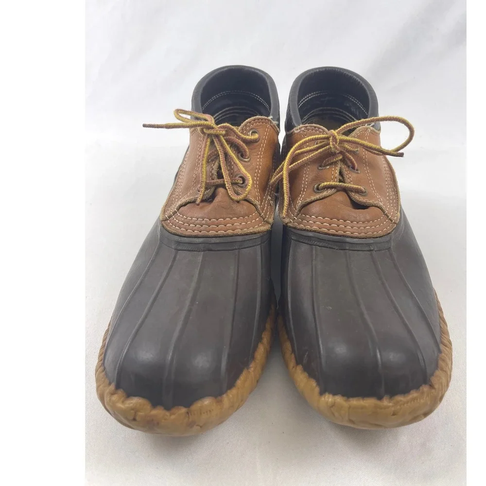 LL Bean Maine Hunting Shoe‎ Mens Brown Leather Rubber Duck Boots Low Top Size 10